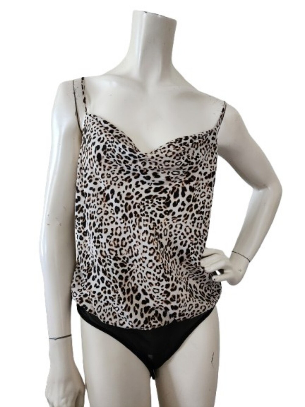 ASTR Leopard Print Bodysuit Women's L Cowl Neck